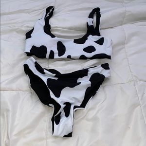 Cow print and black two piece